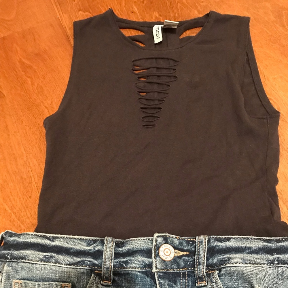 H&M Divided Distressed Black Bodysuit